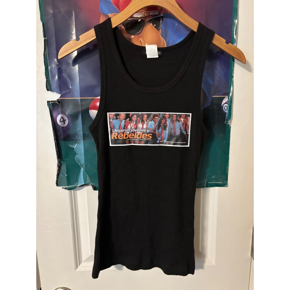 MAPSI Rebeldes Graphic Tank Top Black Ribbed Cotton XL Rebelde TV Show